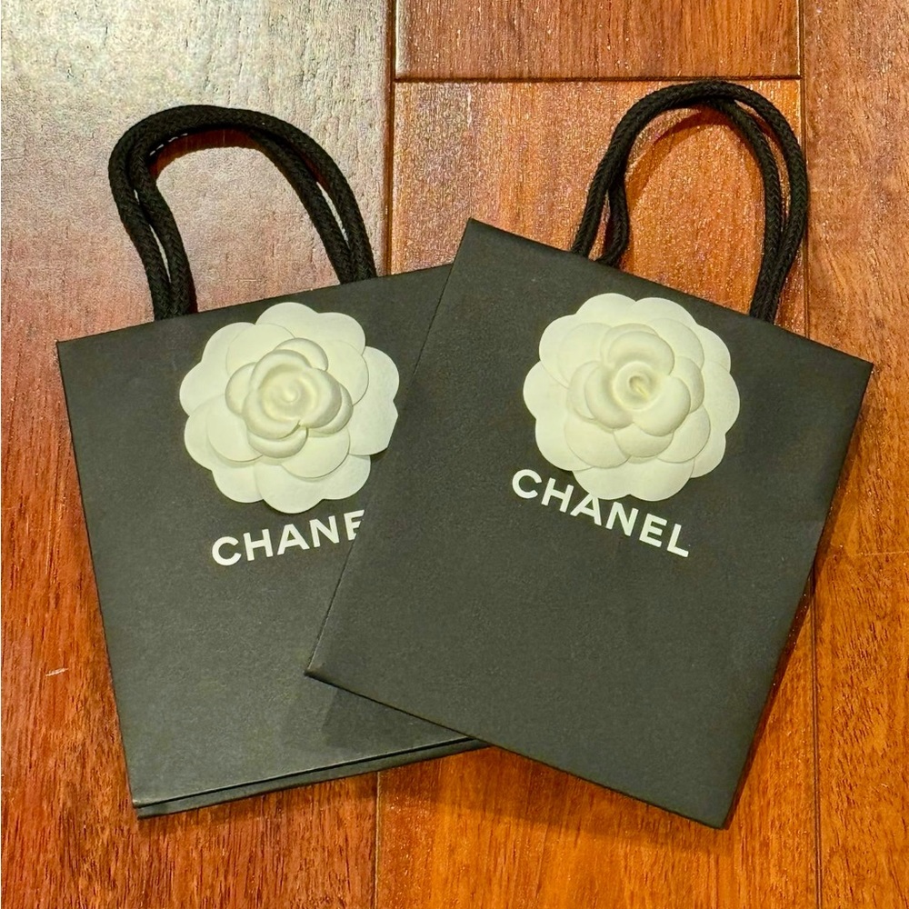 Chanel paper bags with flowers mini 5.5”W x 6”L